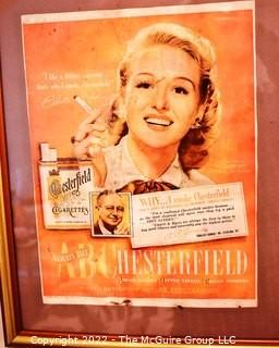 Framed Under Glass Collection of Hollywood Actresses' in Magazine Ads for Chesterfield and Lucky Strike Cigarettes. Each 14 x 18"