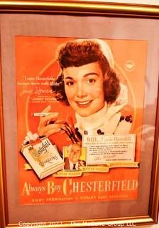 Framed Under Glass Collection of Hollywood Actresses' in Magazine Ads for Chesterfield and Lucky Strike Cigarettes. Each 14 x 18"