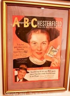 Framed Under Glass Collection of Hollywood Actresses' in Magazine Ads for Chesterfield and Lucky Strike Cigarettes. Each 14 x 18"