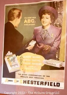 Framed Under Glass Collection of Hollywood Actresses' in Magazine Ads for Chesterfield and Lucky Strike Cigarettes. Each 14 x 18"