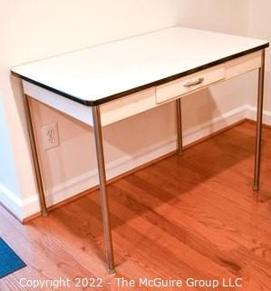 Vintage Mid Century White Enamel Top "Geer" Work Table with Chrome Legs.  Measures 40" x 25" x 30".