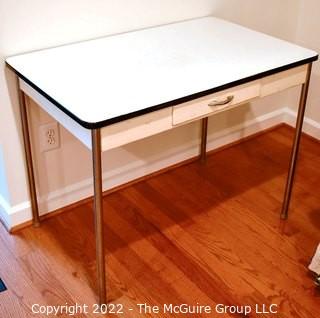 Vintage Mid Century White Enamel Top "Geer" Work Table with Chrome Legs.  Measures 40" x 25" x 30".