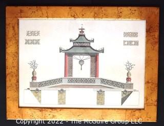 Framed Under Glass Hand Colored Engraving of Cathay Pagoda from "Designs from Traditional Chinese Buildings" by Sir William Chambers.  Measures 27" x 36".