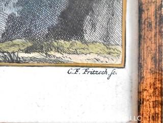 Set of Four (4) Framed Under Glass Colored Engravings of Monkeys by Christian Friedrich Fritzsch (1719-1774).  Each measure 14" x 16".