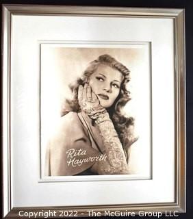 Framed Under Glass Large Format Black & White Photo of Rita Hayworth, Soicher Marin. Measures 28 1/2" x 32 1/2". 