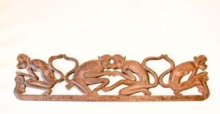 Carved Wood Four Monkeys Decorative Wall Plaque.  Measures 38" long.