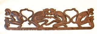 Carved Wood Four Monkeys Decorative Wall Plaque.  Measures 38" long.