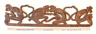 Carved Wood Four Monkeys Decorative Wall Plaque.  Measures 38" long.