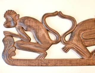 Carved Wood Four Monkeys Decorative Wall Plaque.  Measures 38" long.