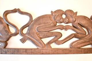 Carved Wood Four Monkeys Decorative Wall Plaque.  Measures 38" long.