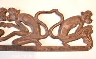 Carved Wood Four Monkeys Decorative Wall Plaque.  Measures 38" long.