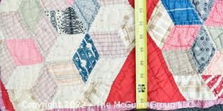 Vintage Red & White Hand Made Quilt in Mosiac Pattern. Measures 61" x 78" 0171SM