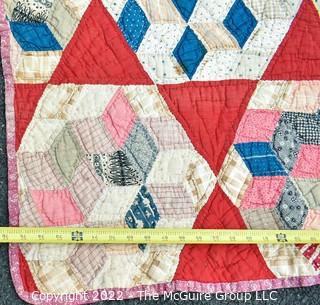 Vintage Red & White Hand Made Quilt in Mosiac Pattern. Measures 61" x 78" 0171SM