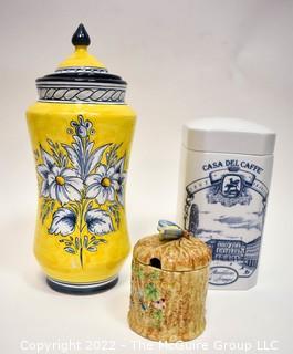 Three (3) Hand Painted Ceramic Porcelain Canisters.