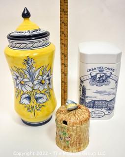 Three (3) Hand Painted Ceramic Porcelain Canisters.