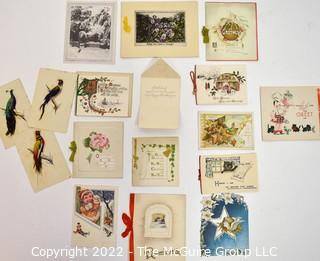 Collection of Vintage Greeting Cards Including Postcards Made with Real Feathers. 
