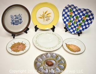 Group of Porcelain, Pottery Plates and Serving Dishes Including Oyster Plate.