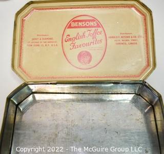 Two (2) Advertising Mugs, Chocolate Tin and U.S. Senate Glass Ashtray.