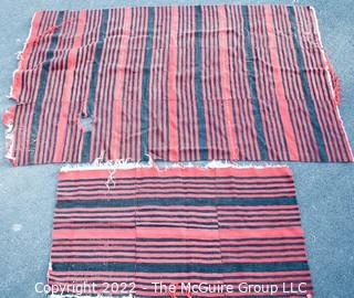 Vintage Peruvian Woven Red & Black Striped Blanket. Damage due to age.  Smaller blanket measures 32 x 58" Larger blanket measures 58 x 96"