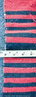 Vintage Peruvian Woven Red & Black Striped Blanket. Damage due to age.  Smaller blanket measures 32 x 58" Larger blanket measures 58 x 96"