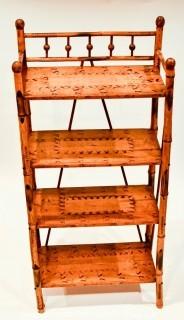 Vintage Four Shelf Tiger Bamboo Etagere Book Shelf.  Measures 18W x 10D x 41"T