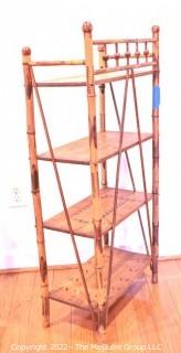 Vintage Four Shelf Tiger Bamboo Etagere Book Shelf.  Measures 18W x 10D x 41"T