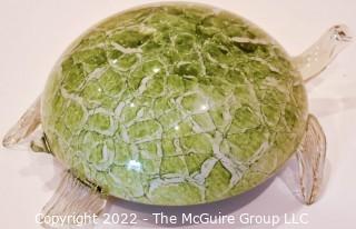 Large Hand Blown Art Glass Sea Turtle Figurine Sculpture.  Measures 15" L & 6" T.