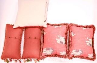 Group of Custom Made Accent Pillows in Reds. 