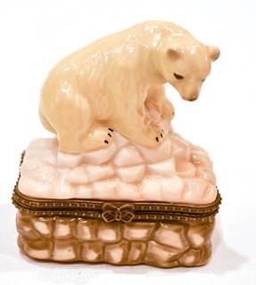 Polar Bear Shaped Porcelain French Limoges Trinket Box. 