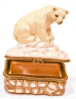 Polar Bear Shaped Porcelain French Limoges Trinket Box. 