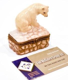 Polar Bear Shaped Porcelain French Limoges Trinket Box. 