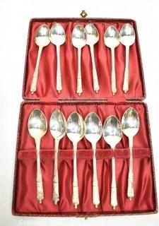 Set of Twelve (12) Silver Plated Demitasse Spoons in Presentation Box.  Unmarked. 