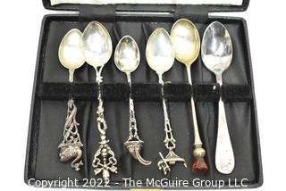 Set of Six (6) Demitasse Spoons. some .800 silver. Presentation Box. Unmarked.