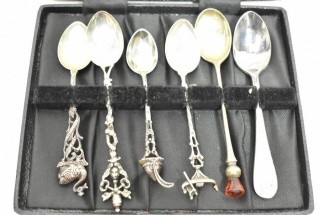 Set of Six (6) Demitasse Spoons. some .800 silver. Presentation Box. Unmarked.