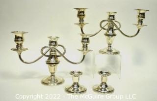 Two (2) Pair of Sterling Silver Weighted Three-Light Candelabras and Candle Sticks by Wm. Rogers.