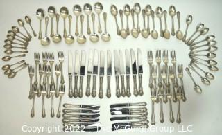 Birks Sterling Silver Flatware Set in Gadroon Pattern, 64 Pieces (12 Place Settings). 2350 Grams Total Weight Excluding Knives. Knives weigh 1230 grams. 