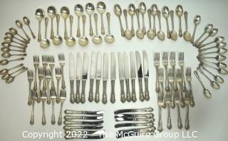 Birks Sterling Silver Flatware Set in Gadroon Pattern, 64 Pieces (12 Place Settings). 2350 Grams Total Weight Excluding Knives. Knives weigh 1230 grams. 