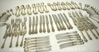 Birks Sterling Silver Flatware Set in Gadroon Pattern, 64 Pieces (12 Place Settings). 2350 Grams Total Weight Excluding Knives. Knives weigh 1230 grams. 