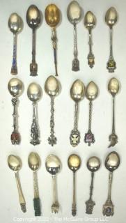 Collection of Vintage Souvenir Travel Spoons and Set of Silver Plate Tea Spoons. 