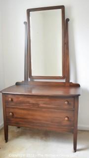 Vintage Mahogany Two Drawer Chest of Drawers with Pivot Mirror.  Some damage to mirror frame not in photos.  