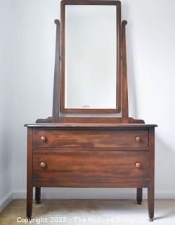 Vintage Mahogany Two Drawer Chest of Drawers with Pivot Mirror.  Some damage to mirror frame not in photos.  