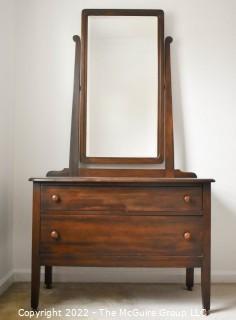 Vintage Mahogany Two Drawer Chest of Drawers with Pivot Mirror.  Some damage to mirror frame not in photos.  