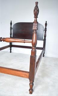 Full Maple Four Poster Bed Frame with Headboard and Pineapple Finials.  Measures 53" x 81 1/2" x 48"T posts 