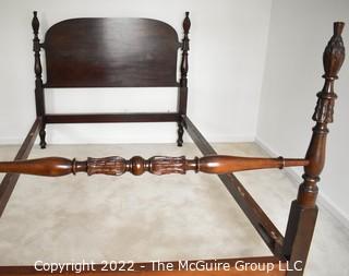 Full Maple Four Poster Bed Frame with Headboard and Pineapple Finials.  Measures 53" x 81 1/2" x 48"T posts 