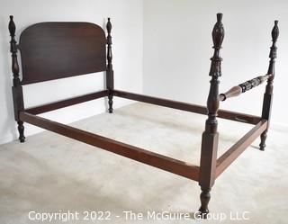 Full Maple Four Poster Bed Frame with Headboard and Pineapple Finials.  Measures 53" x 81 1/2" x 48"T posts 