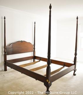 Queen Four Poster Bed Frame with Headboard and Carved Pineapple Finials. 62" x 84" x 81"T posts 0075LW