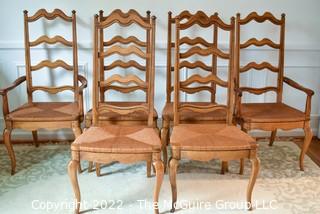 Set of (6) Ladder Back Dining Chairs with Rush Seats by Thomasville, French Provincial Chateau Collection. 0118LW