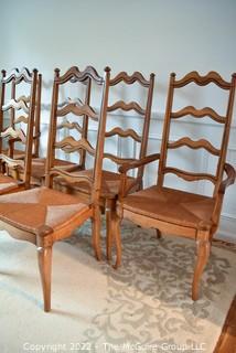 Set of (6) Ladder Back Dining Chairs with Rush Seats by Thomasville, French Provincial Chateau Collection. 0118LW