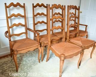 Set of (6) Ladder Back Dining Chairs with Rush Seats by Thomasville, French Provincial Chateau Collection. 0118LW