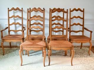 Set of (6) Ladder Back Dining Chairs with Rush Seats by Thomasville, French Provincial Chateau Collection. 0118LW